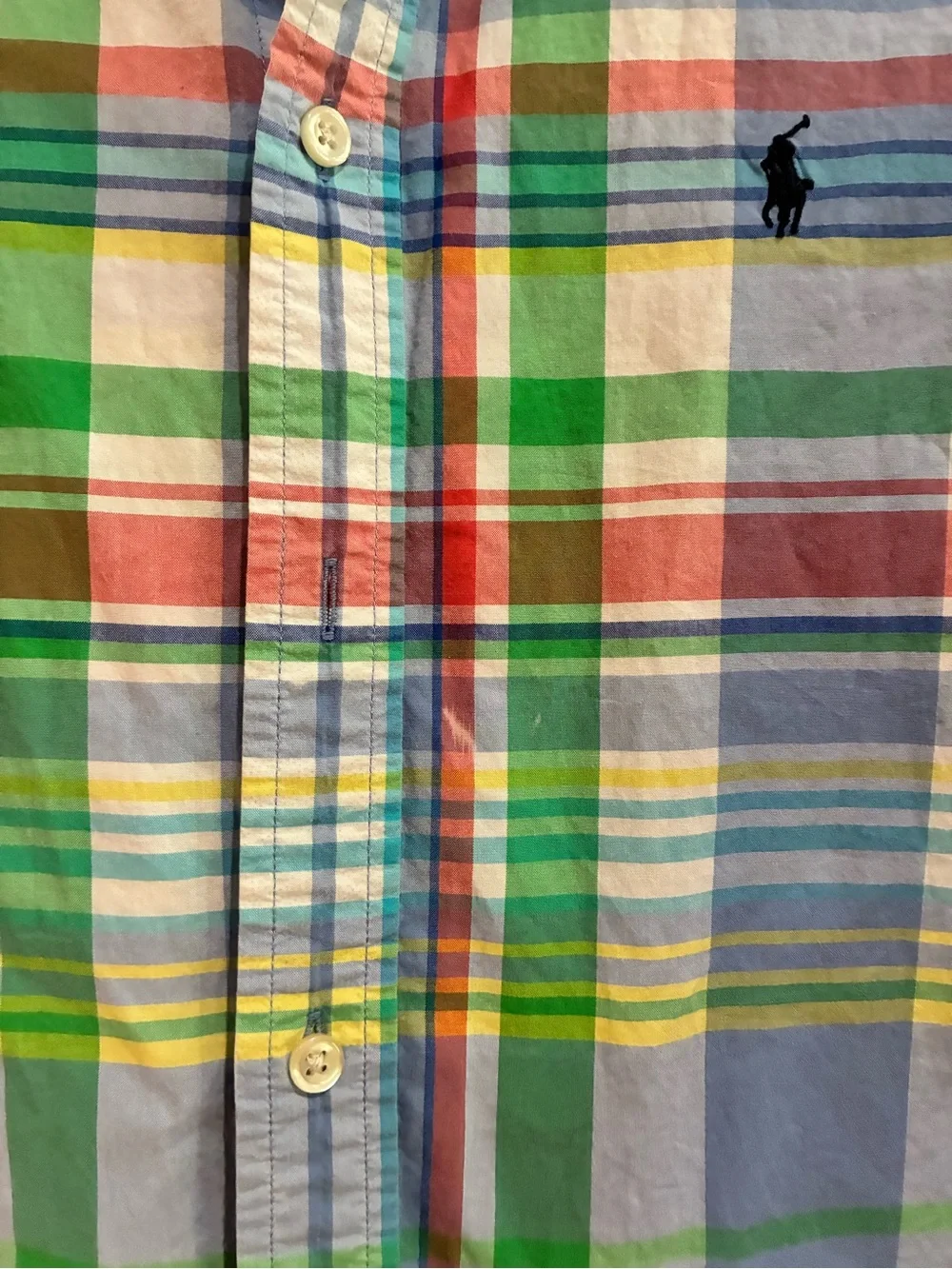 Ralph Lauren Boy’s Long Sleeve Button Down Madras Plaid Short, Size XL